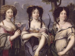 Portrait de trois nièces du cardinal Mazarin représentées comme des déesses, Vénus, Junon et Diane - French School